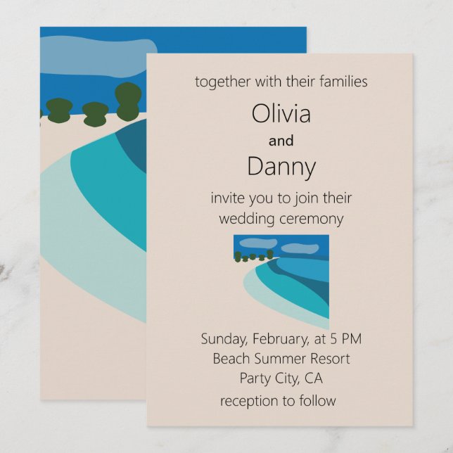 Beach Summer Destination Wedding Invitation (Front/Back)