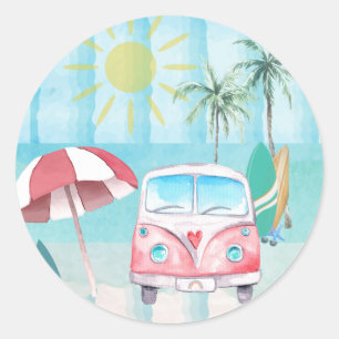 Beach Summer Party Palm Trees Ocean Classic Round Sticker