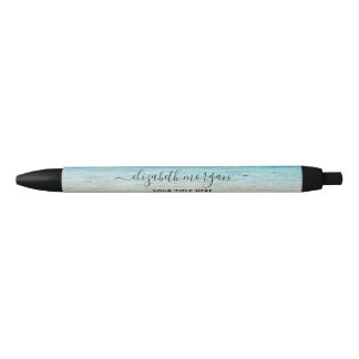 Beach Summer Personalised Blue Script Elegant Black Ink Pen