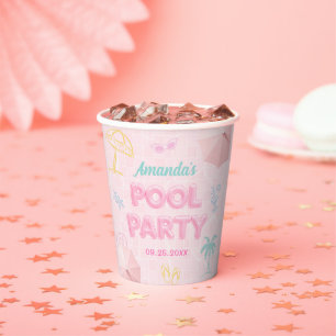 Beach Summer Pool Party Girl Birthday Paper Cups
