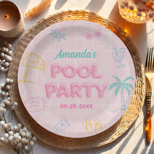 Beach Summer Pool Party Girl Birthday Paper Plate