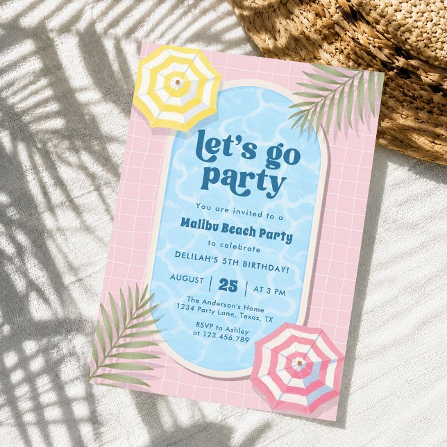 Beach Summer Pool Party Pink Birthday Invitation (Creator Uploaded)
