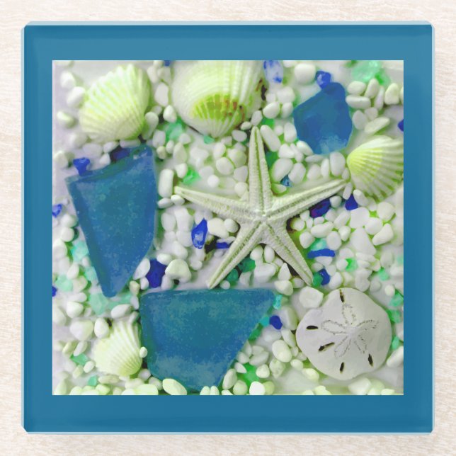 Beach Summer Seashells Glass Coaster (Front)