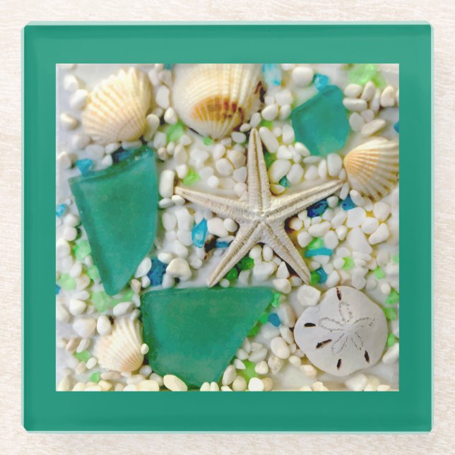 Beach Summer Seashells Glass Coaster (Front)