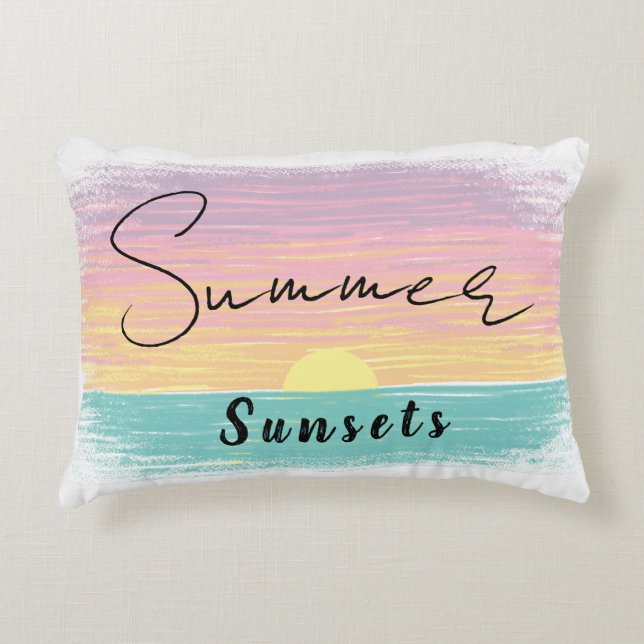 Beach Summer Sunset in Pastel Decorative Cushion (Front)