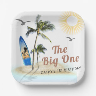 Beach Summer Surf 1st Birthday 7" Square  Paper Plate
