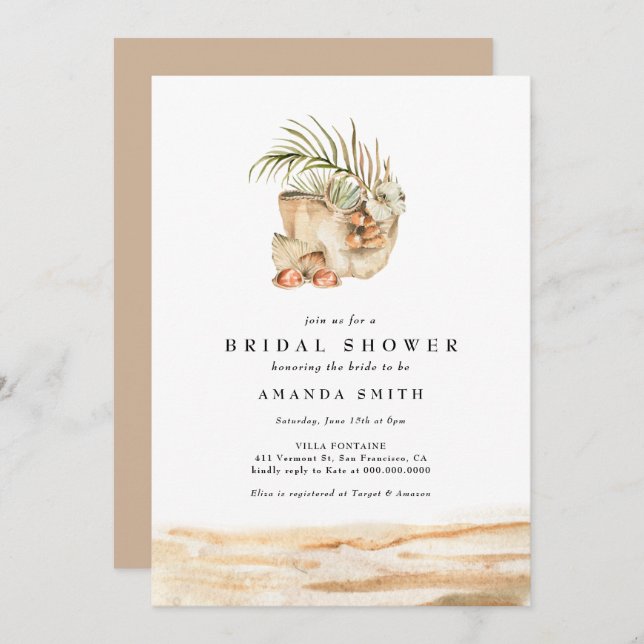Beach Summer Tropical Desert Boho Bridal Shower Invitation (Front/Back)