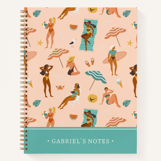 Beach Sunbathers Pattern | Add Your Name Notebook (Front)