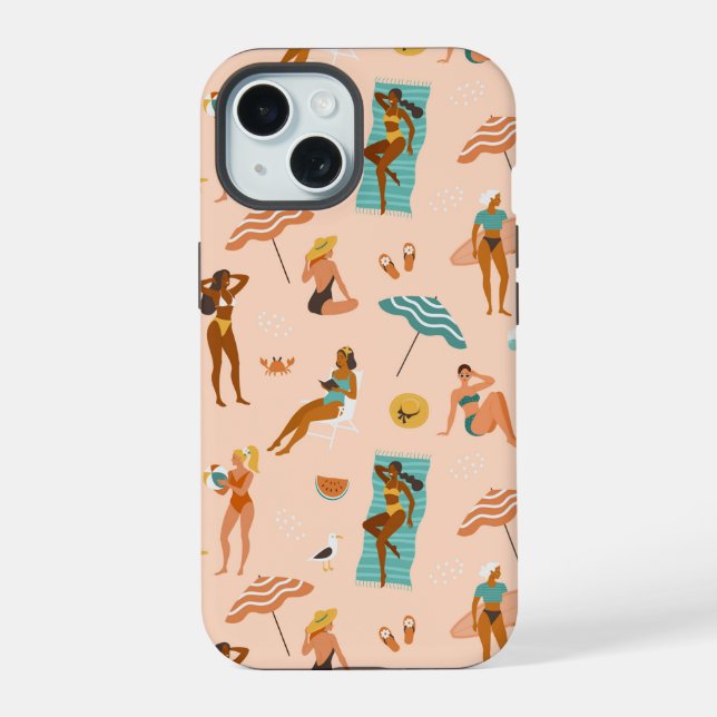 Beach Sunbathers Pattern iPhone 15 Case (Back)