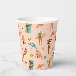 Beach Sunbathers Pattern Paper Cups