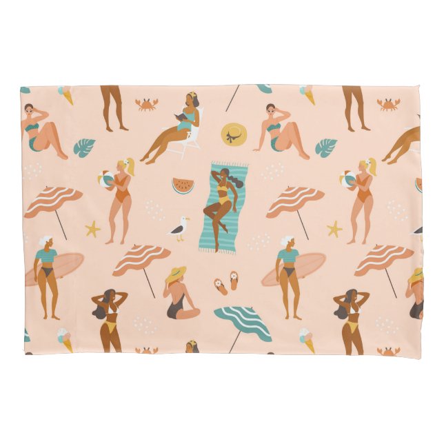Beach Sunbathers Pattern Pillowcase (Front-Left)