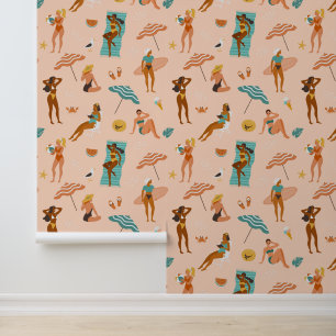 Beach Sunbathers Pattern Wallpaper