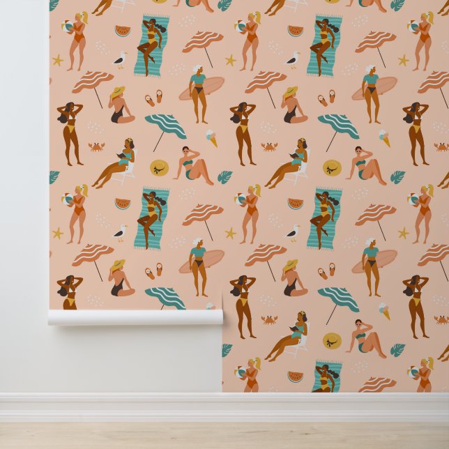 Beach Sunbathers Pattern Wallpaper (Application)