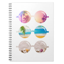 Beach sunglasses sunset palm trees travel notebook