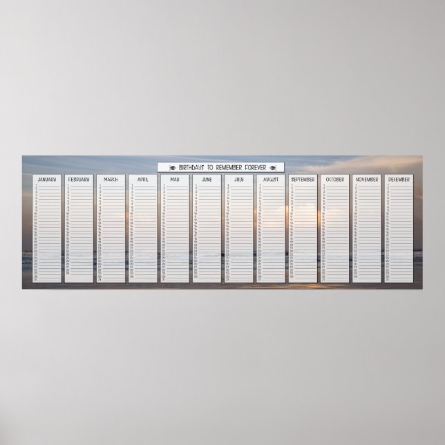 Beach Sunrise Birthday Calendar Poster (Front)