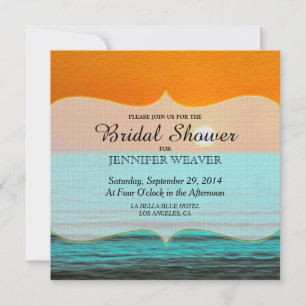 Beach Sunrise Painting in Orange Sky & Teal Water Invitation
