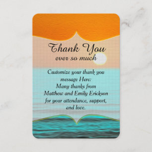 Beach Sunrise Painting in Orange Sky & Teal Water Thank You Card