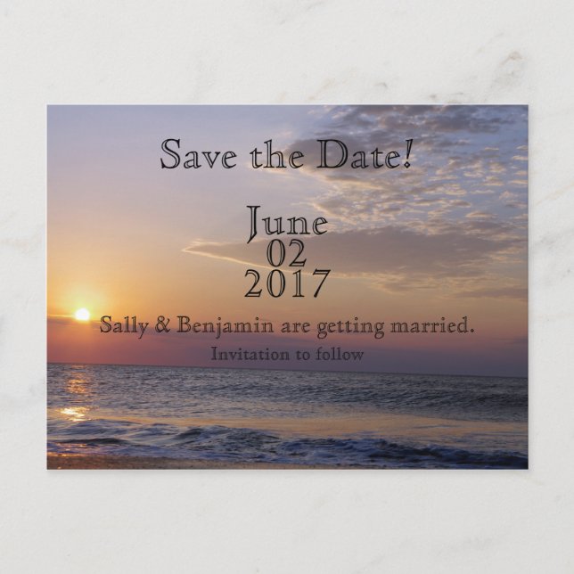 Beach Sunrise Save The Date Announcement Postcard (Front)