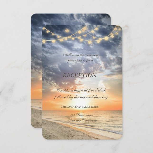 Beach Sunrise String Lights Reception Invitation (Front/Back)