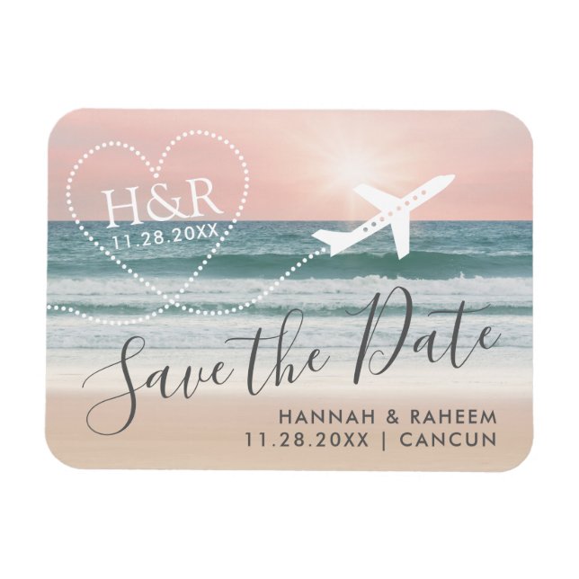 Beach Sunset Aeroplane Trail Monogram Save the Dat Magnet (Horizontal)