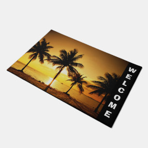 Beach Sunset and Palm Trees Door Mat