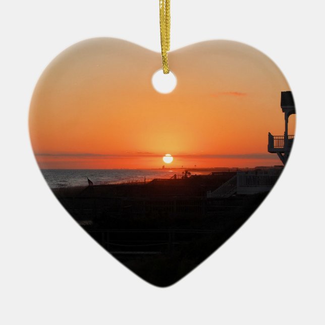 Beach Sunset at Holden Beach NC Ceramic Tree Decoration (Front)