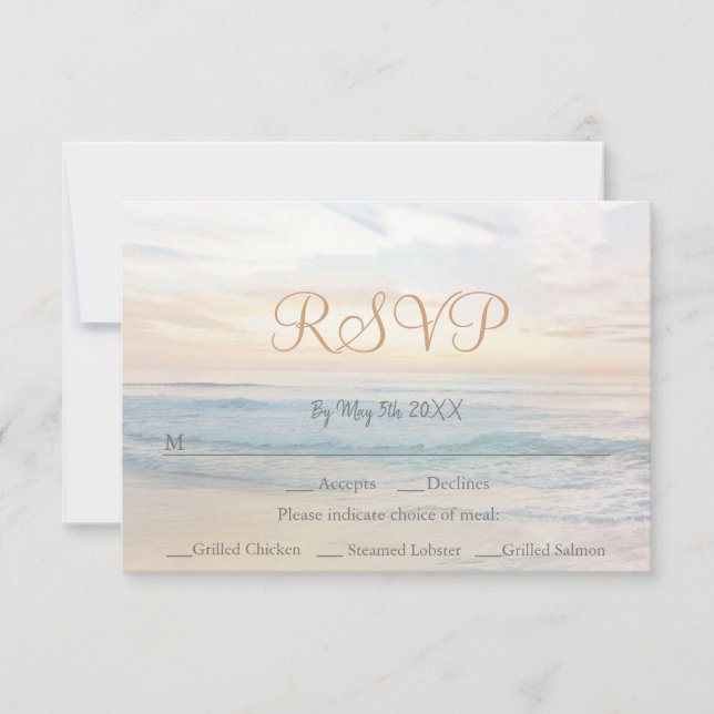 Beach Sunset Beach Themed Seaside Wedding  RSVP Card (Front)