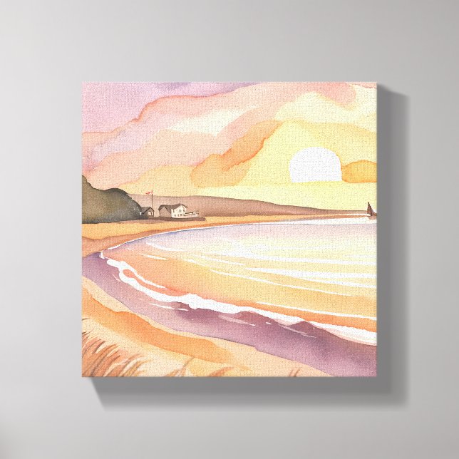 Beach Sunset | Beautiful Watercolor Painting Canvas Print (Front)