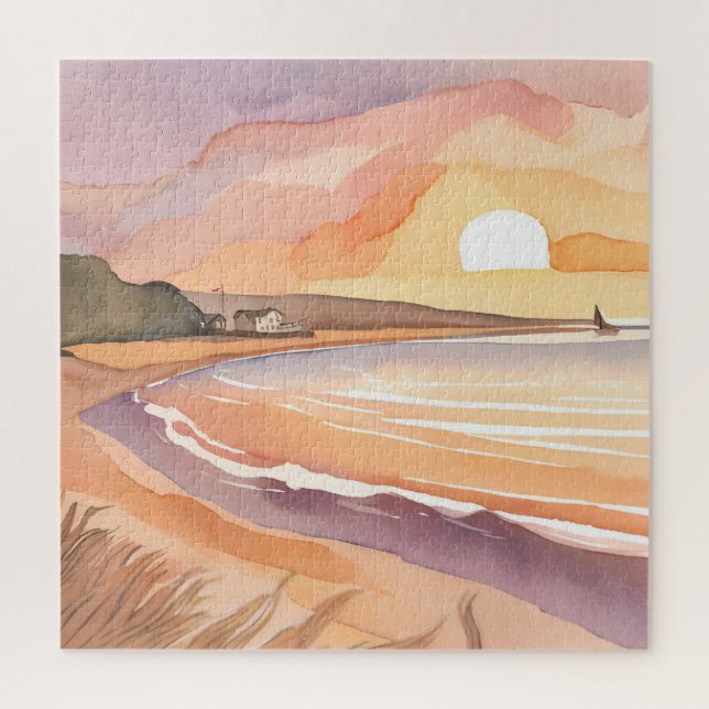 Beach Sunset | Beautiful Watercolor Painting Jigsaw Puzzle (Vertical)
