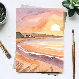 Beach Sunset   Beautiful Watercolor Painting Postcard
