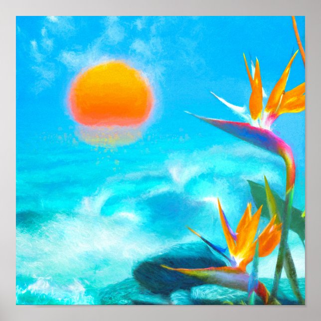 BEACH SUNSET Birds of Paradise Poster (Front)