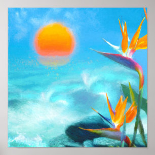 BEACH SUNSET Birds of Paradise Poster