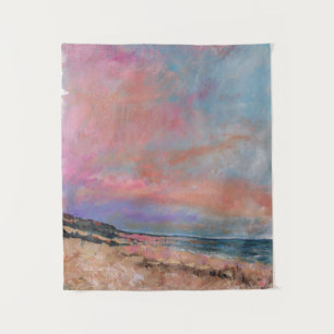 Beach Sunset Bliss Pink Shoreline Painting Tapestry