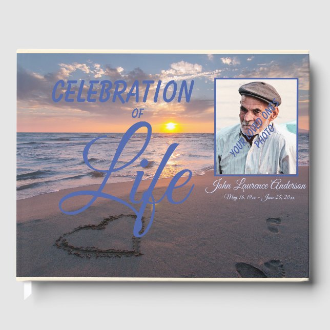 Beach Sunset Celebration Life Blue Guest Book (Front)