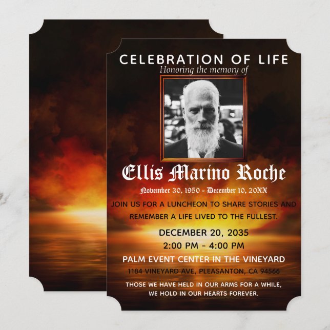 Beach Sunset|Celebration of Life Photo Invitation (Front/Back)
