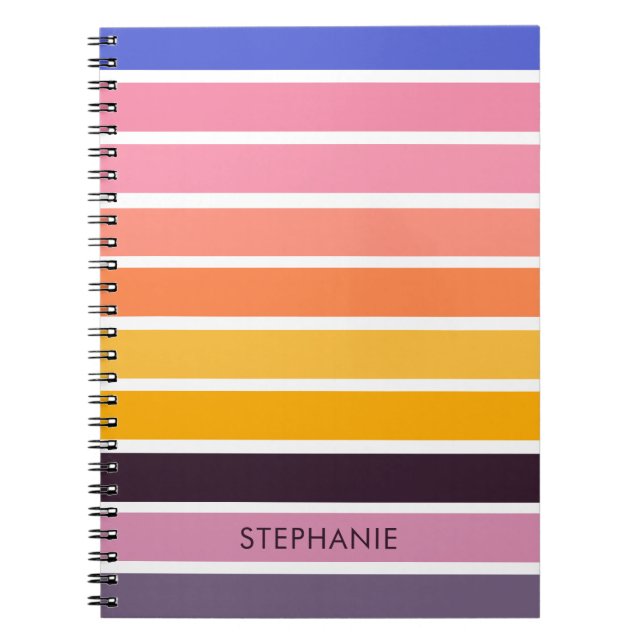Beach Sunset Colours Striped Personalised Notebook (Front)