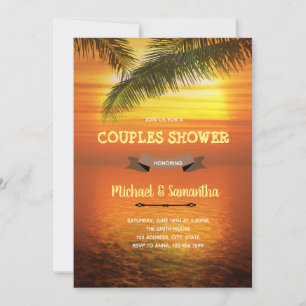 Beach sunset couples shower invitation