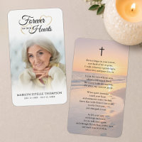 Beach Sunset Cross Memorial Photo Prayer Cards