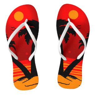 Beach Sunset Flip Flops with Palm Tree Design 