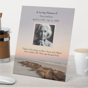 Beach Sunset Funeral Memorial Pedestal Sign