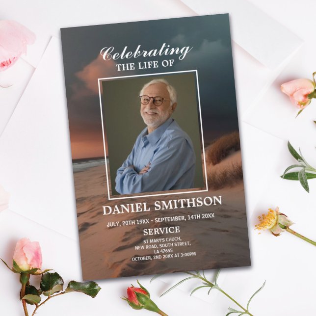 Beach Sunset Funeral Service Program Celebration Flyer (Creator Uploaded)