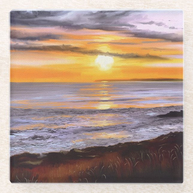 Beach Sunset Glass Coaster (Front)