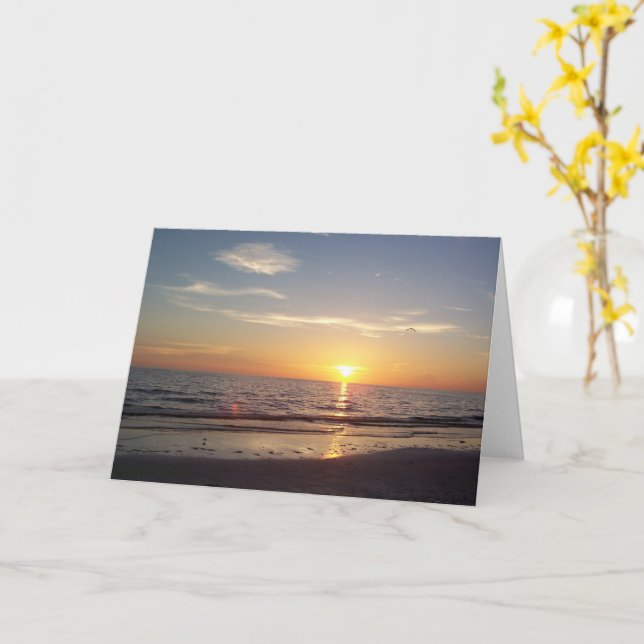 Beach Sunset Greeting Card (Yellow Flower)