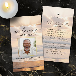 Beach Sunset In Loving Memory Photo Prayer Card