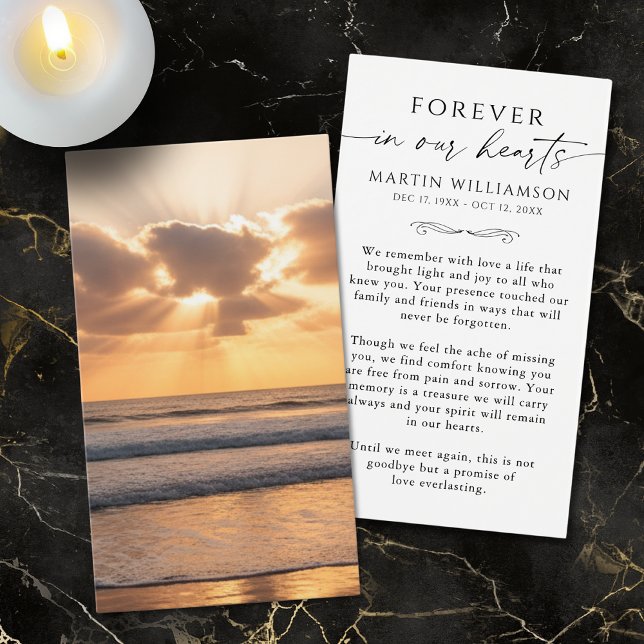 Beach Sunset Memorial Sympathy Funeral Prayer Card (Creator Uploaded)