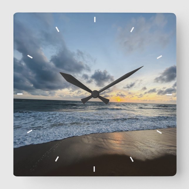 Beach Sunset Ocean Coastal Decor Tropical gift Square Wall Clock (Front)
