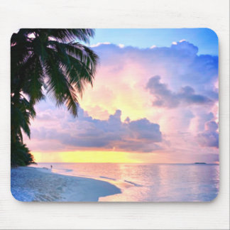 Beach Sunset ocean sand palm tree Maldives Miami Mouse Pad
