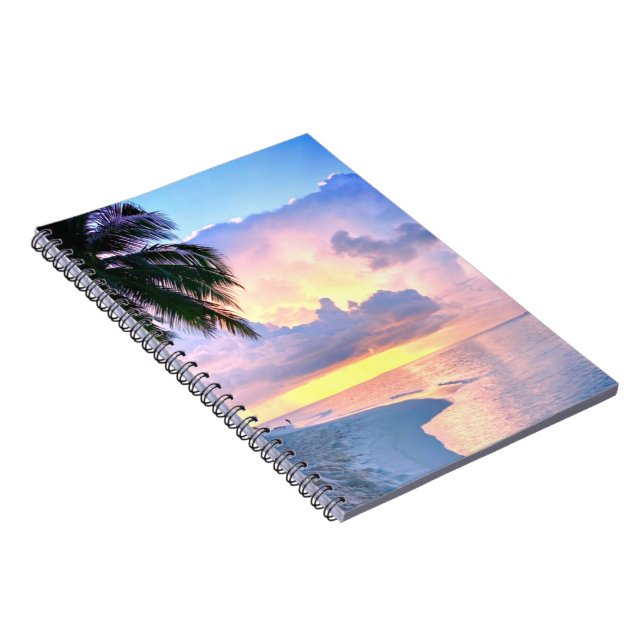 Beach Sunset ocean sand palm tree Maldives Miami Notebook (Right Side)