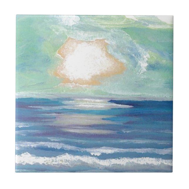 Beach Sunset Ocean Sea Surf Sun Gifts Tile (Front)