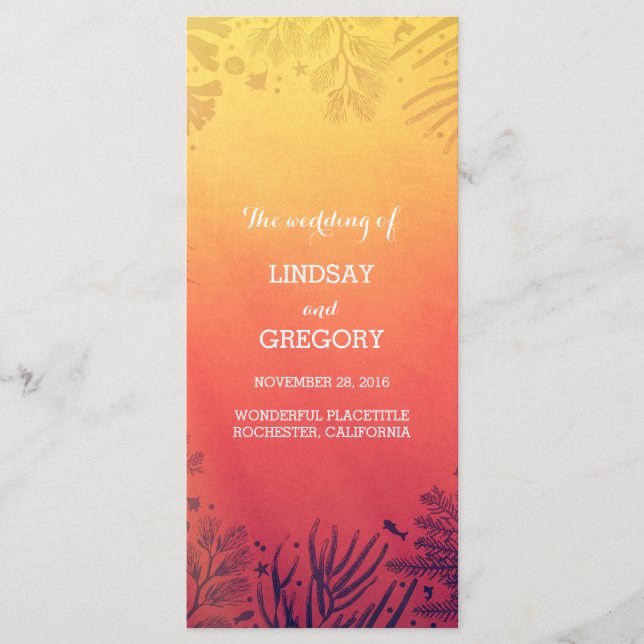 beach sunset ocean underwater wedding programs programme (Front)